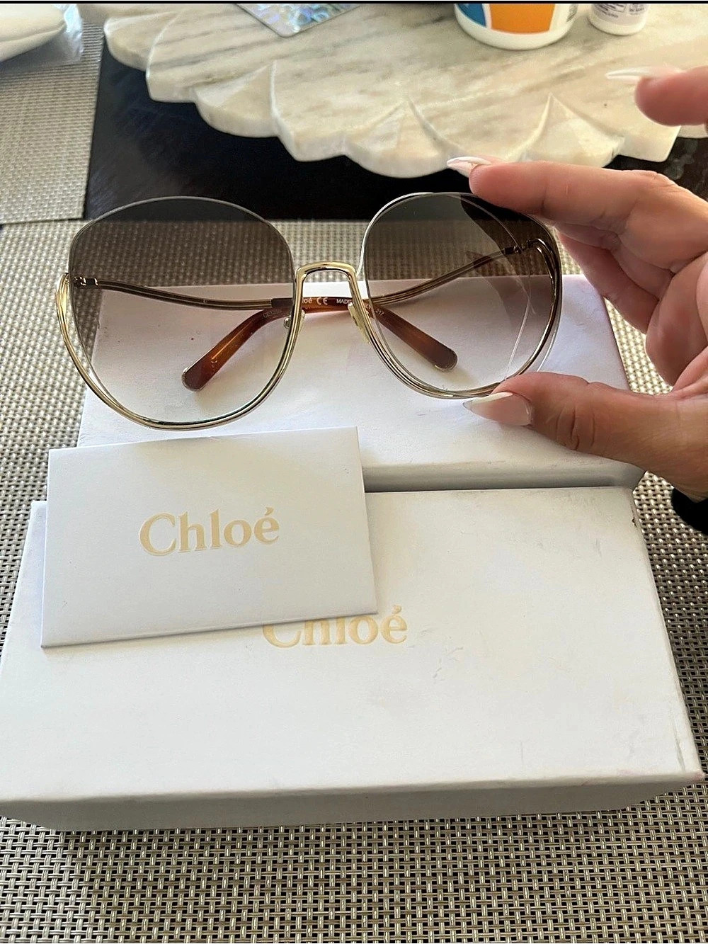 Chloé Carlina Oversized Round Sunglasses CE114S Gold & Brown